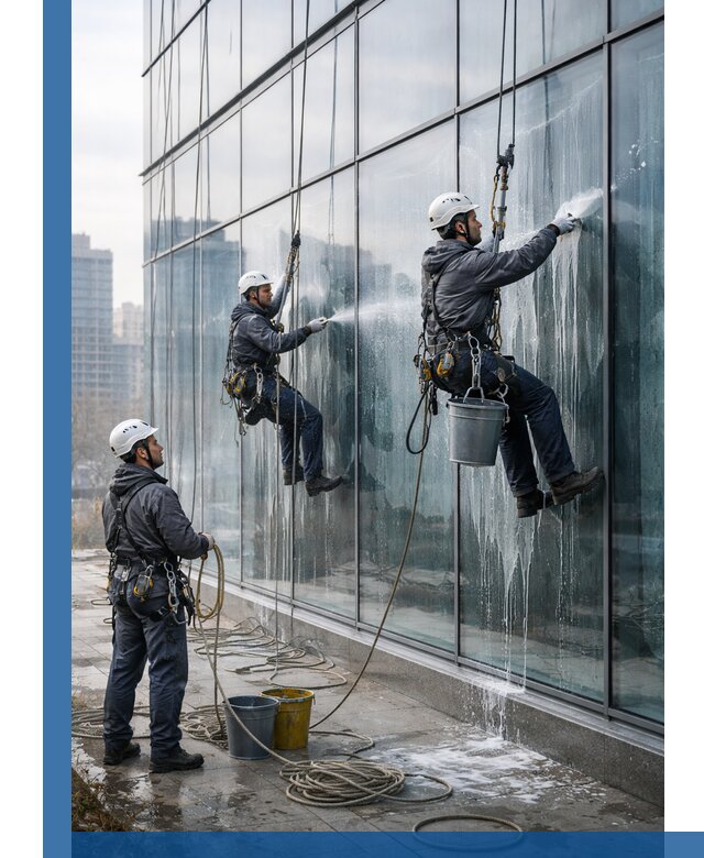 Промышленная мойка панорамных окон на высоте в Гулькевичах