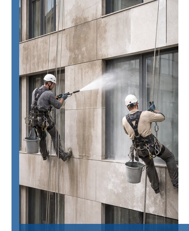 Послестроительная мойка фасада промышленным альпинизмом в Гулькевичах