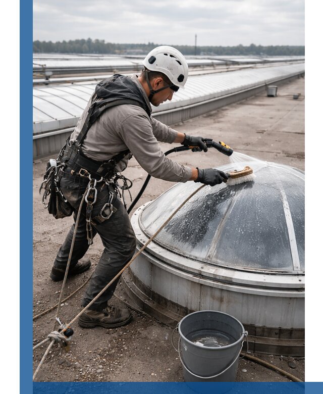 Мойка зенитных фонарей на кровле для промышленных объектов в Гулькевичах