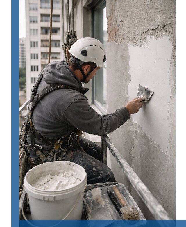 Шпаклевка фасадов на высоте с промальпинистами в Гулькевичах