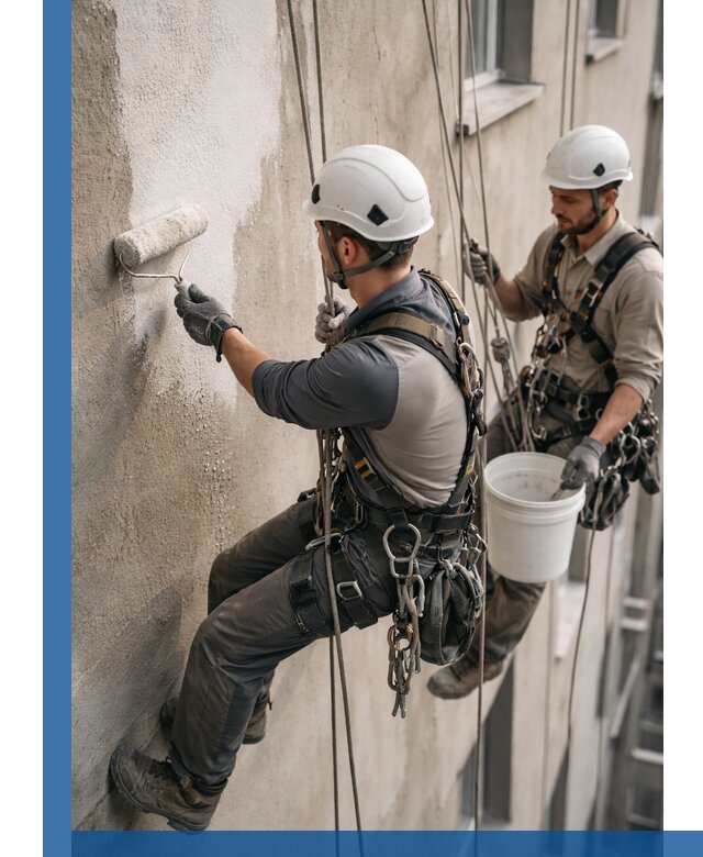 Грунтовка фасада на высоте в Гулькевичах промышленными альпинистами