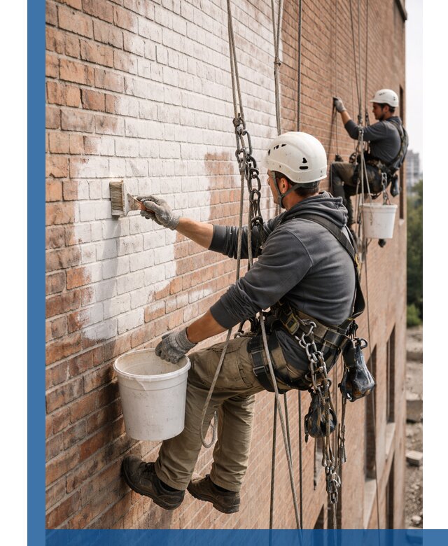 Покраска кирпичного фасада с доступным альпинистским сервисом в Гулькевичах