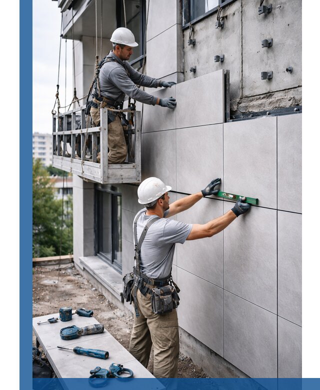 Монтаж керамогранита на фасад в Гулькевичах под ключ с гарантией качества