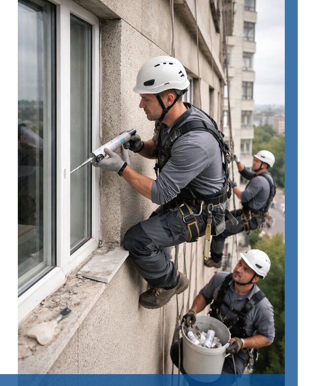 Герметизация оконных швов снаружи в Гулькевичах от 1556 р. | ВЫСОТНИК-Гль