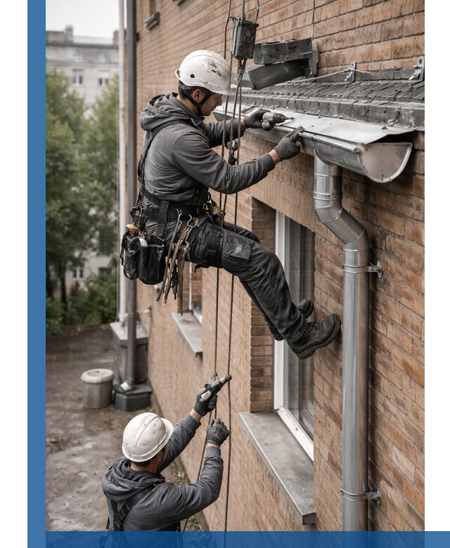 Монтаж водосточной системы на здании в Гулькевичах под ключ