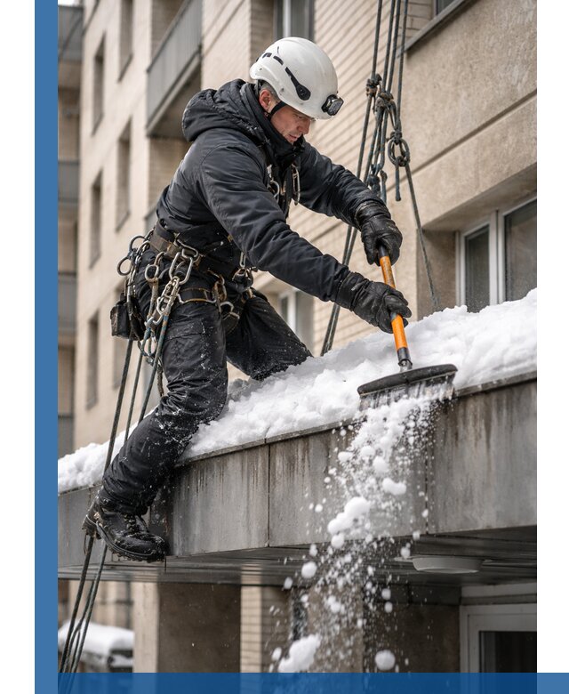 Очистка козырьков от снега в Гулькевичах круглогодично безопасно