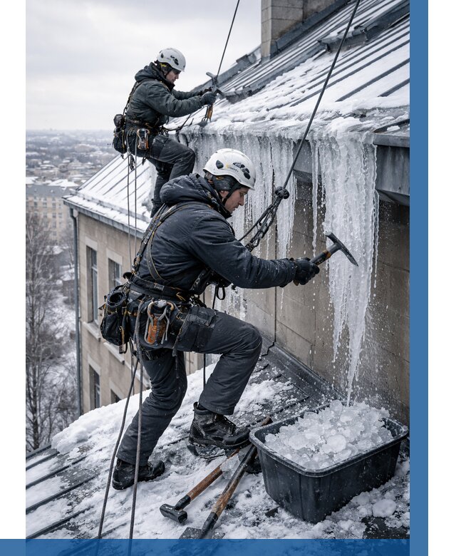 Удаление наледи с кровли в Гулькевичах от 5706 р. | ВЫСОТНИК-Гль