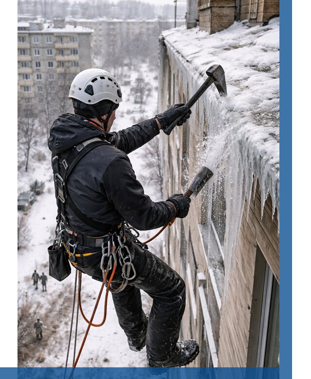 Сбивание сосулек с крыши в Гулькевичах по цене от 4668 р. | ВЫСОТНИК-Гль