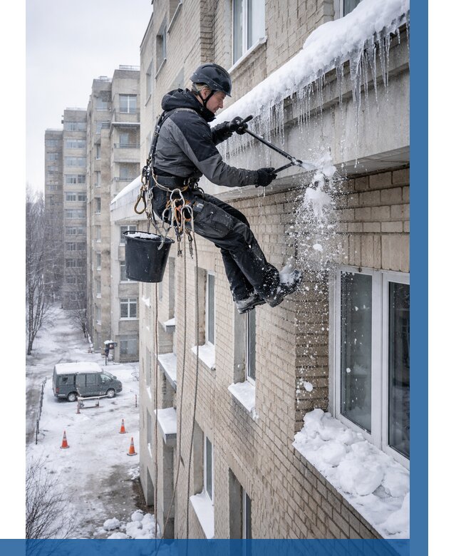 Удаление наледи с карнизов в Гулькевичах от 363 р. | ВЫСОТНИК-Гль