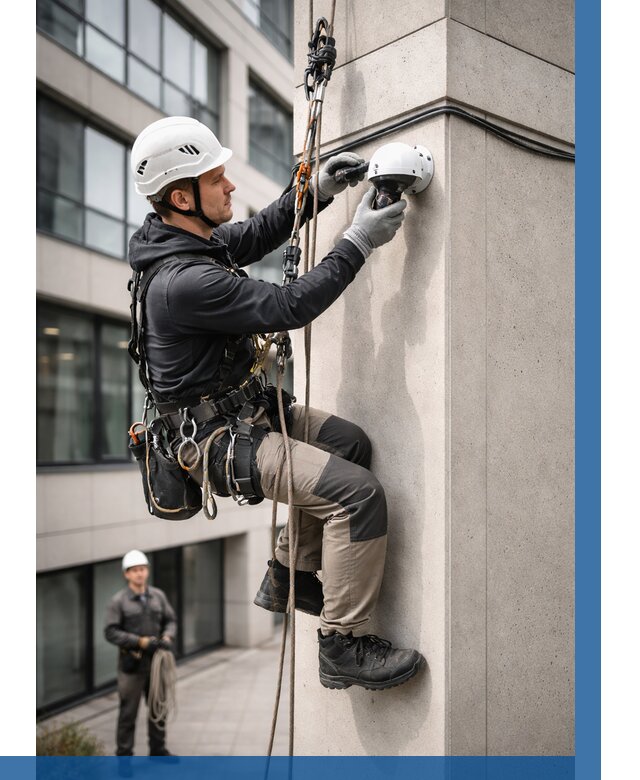 Монтаж камер видеонаблюдения на фасаде в Гулькевичах от 8818 р.-ВЫСОТНИК-Гль