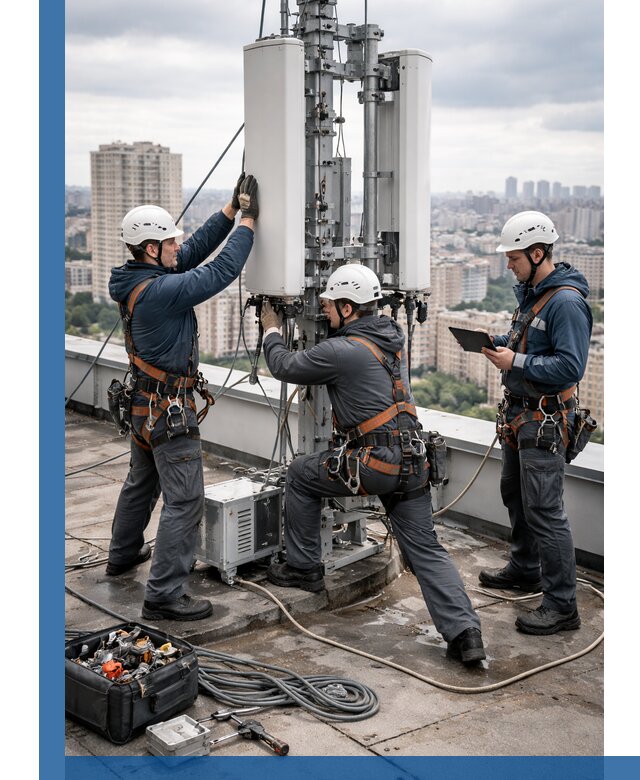 Монтаж антенн связи на крыше в Гулькевичах с вводом в эксплуатацию