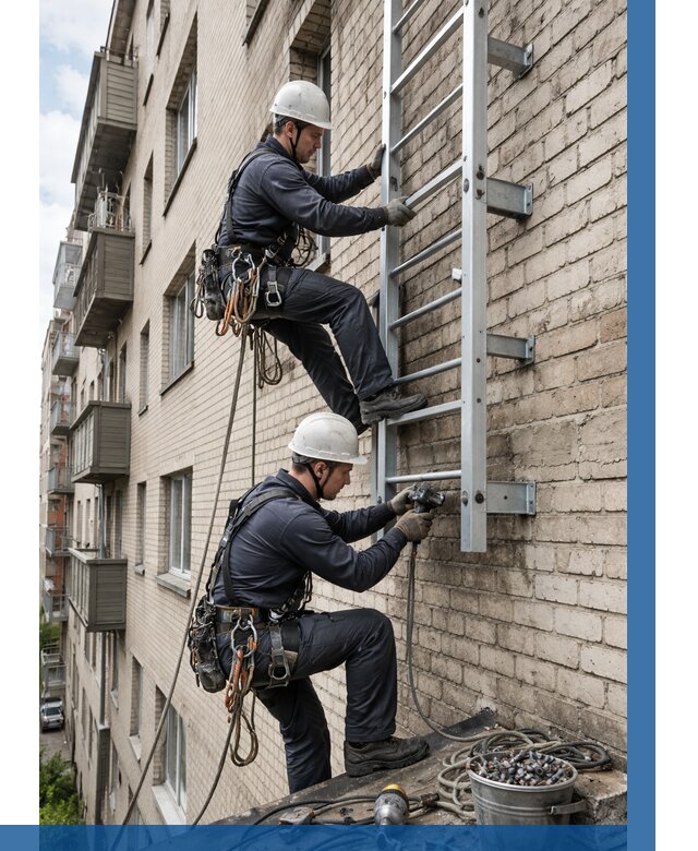 Монтаж пожарной лестницы в Гулькевичах от 25935 р заказать у ВЫСОТНИК-Гль