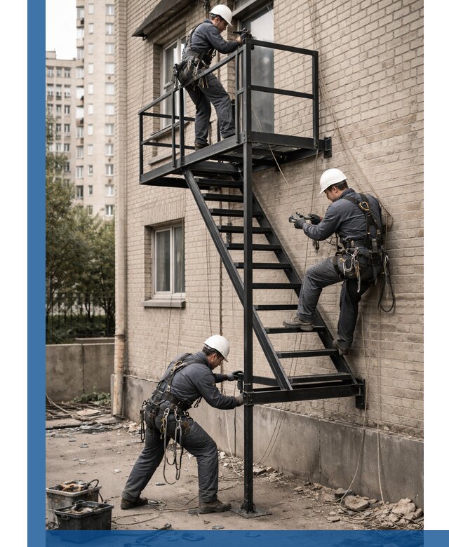 Монтаж пожарной лестницы в Гулькевичах, установка и крепление