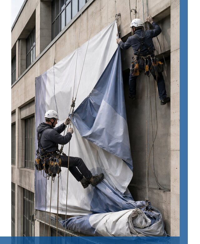 Демонтаж баннеров с фасада в Гулькевичах от 4668 р. | ВЫСОТНИК-Гль