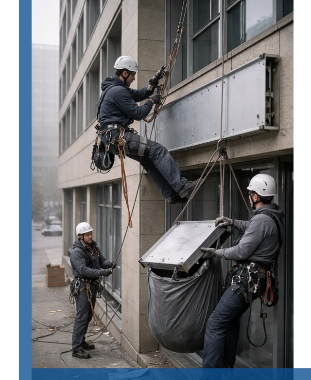 Демонтаж рекламной вывески с высотными работами в Гулькевичах