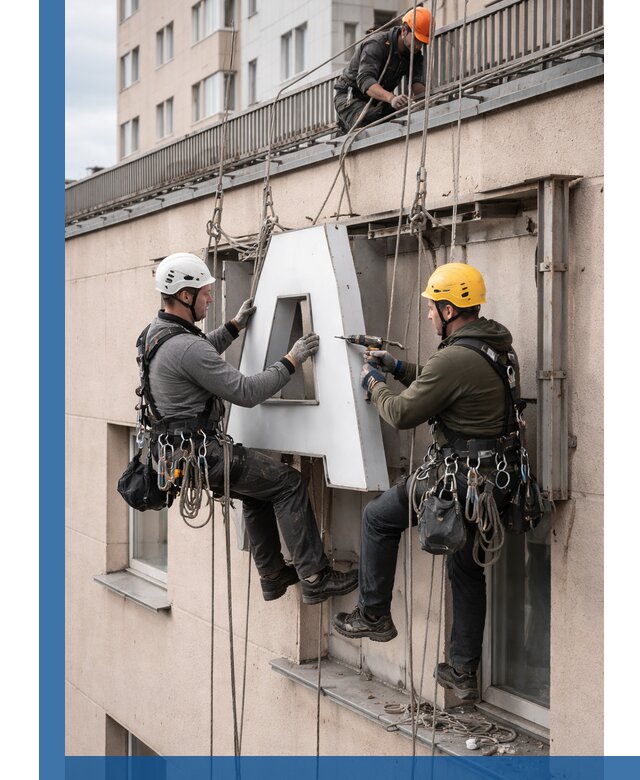 Ремонт и восстановление наружных вывесок на высоте в Гулькевичах