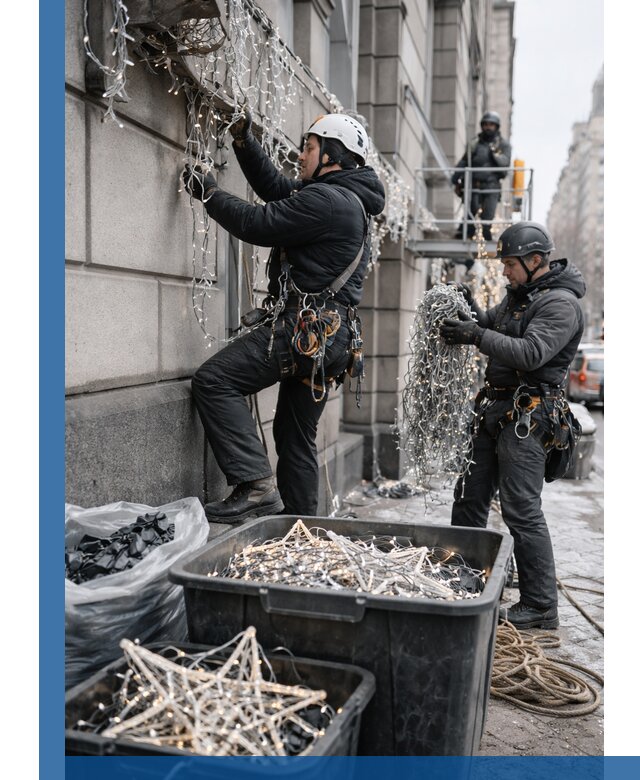 Демонтаж новогоднего оформления и гирлянд в Гулькевичах