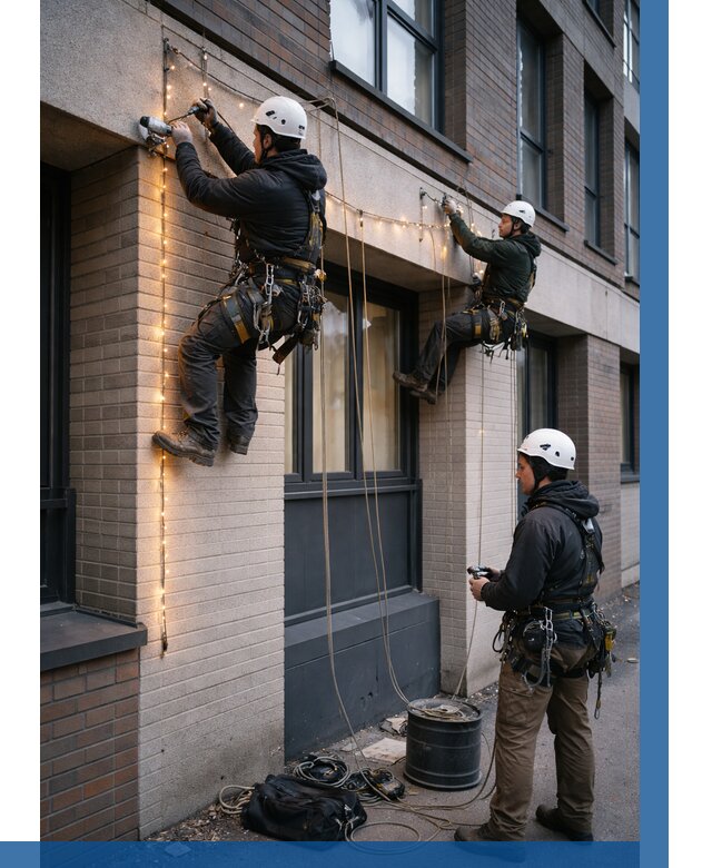 Монтаж гирлянд на фасаде в Гулькевичах от 3631 р. | ВЫСОТНИК-Гль