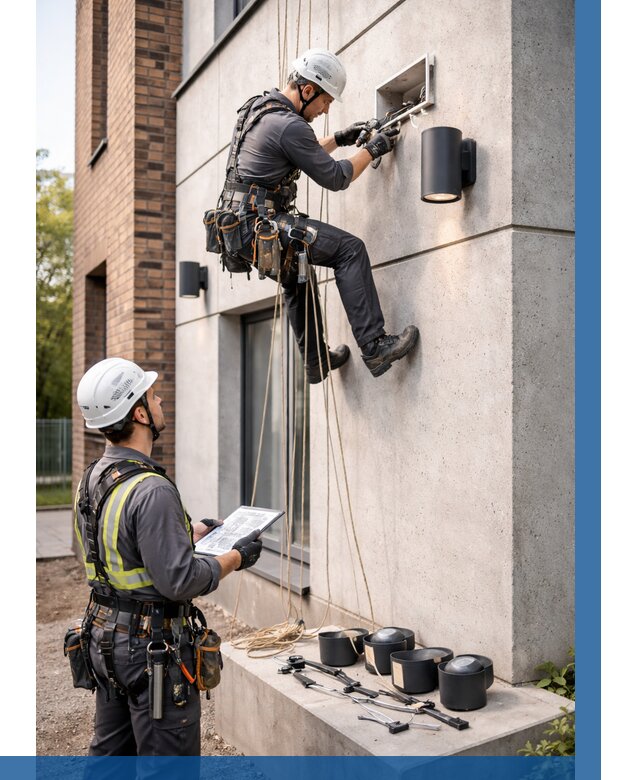 Монтаж фасадного освещения в Гулькевичах от 2594 р. | ВЫСОТНИК-Гль