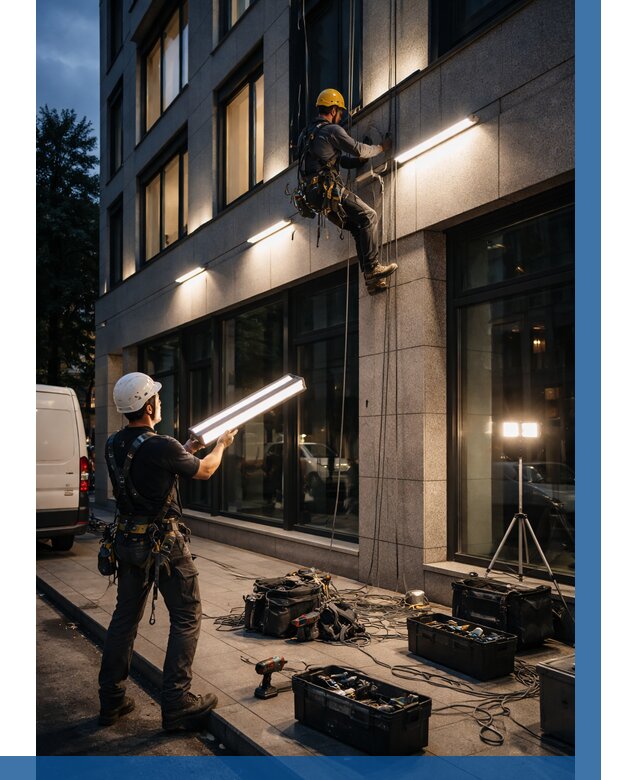 Монтаж архитектурной подсветки здания в Гулькевичах от 2594 р.|ВЫСОТНИК-Гль