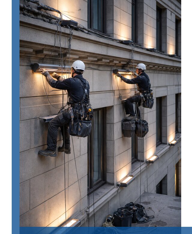 Монтаж архитектурной подсветки фасадов зданий в Гулькевичах