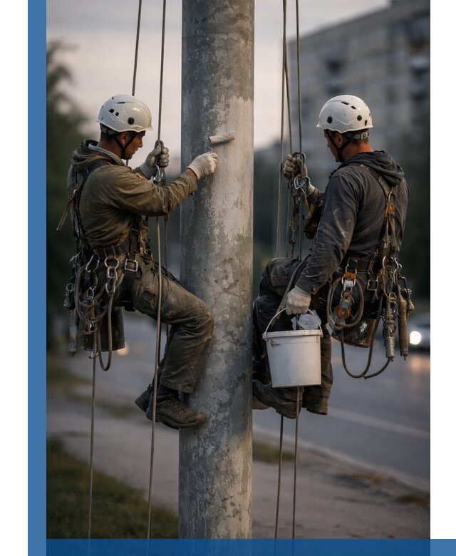 Покраска опор освещения и антикоррозийная защита в Гулькевичах