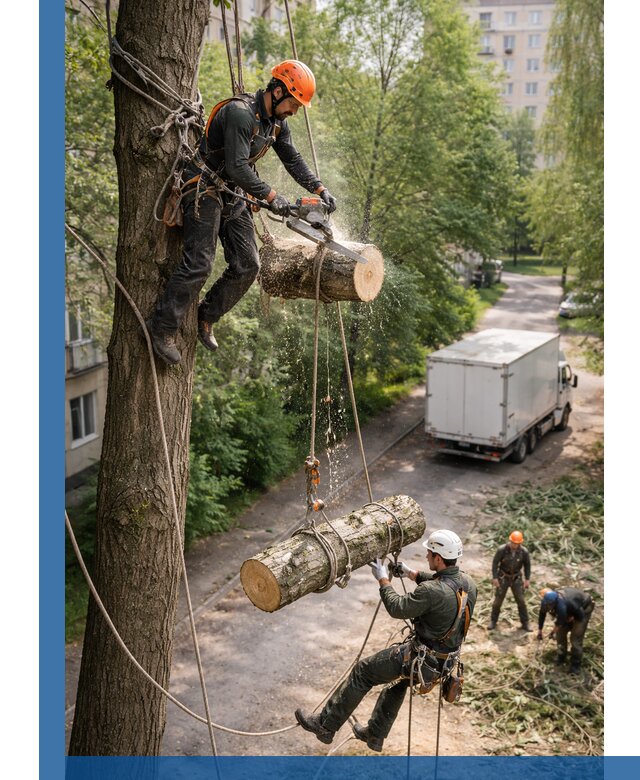 Спил деревьев альпинистами в Гулькевичах, безопасно и без повреждений