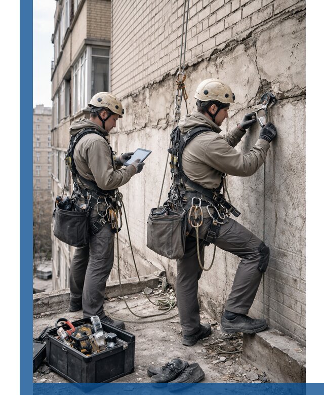 Обследование фасада промышленными альпинистами в Гулькевичах